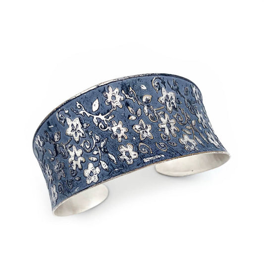 Silver Patina Floral Bracelet