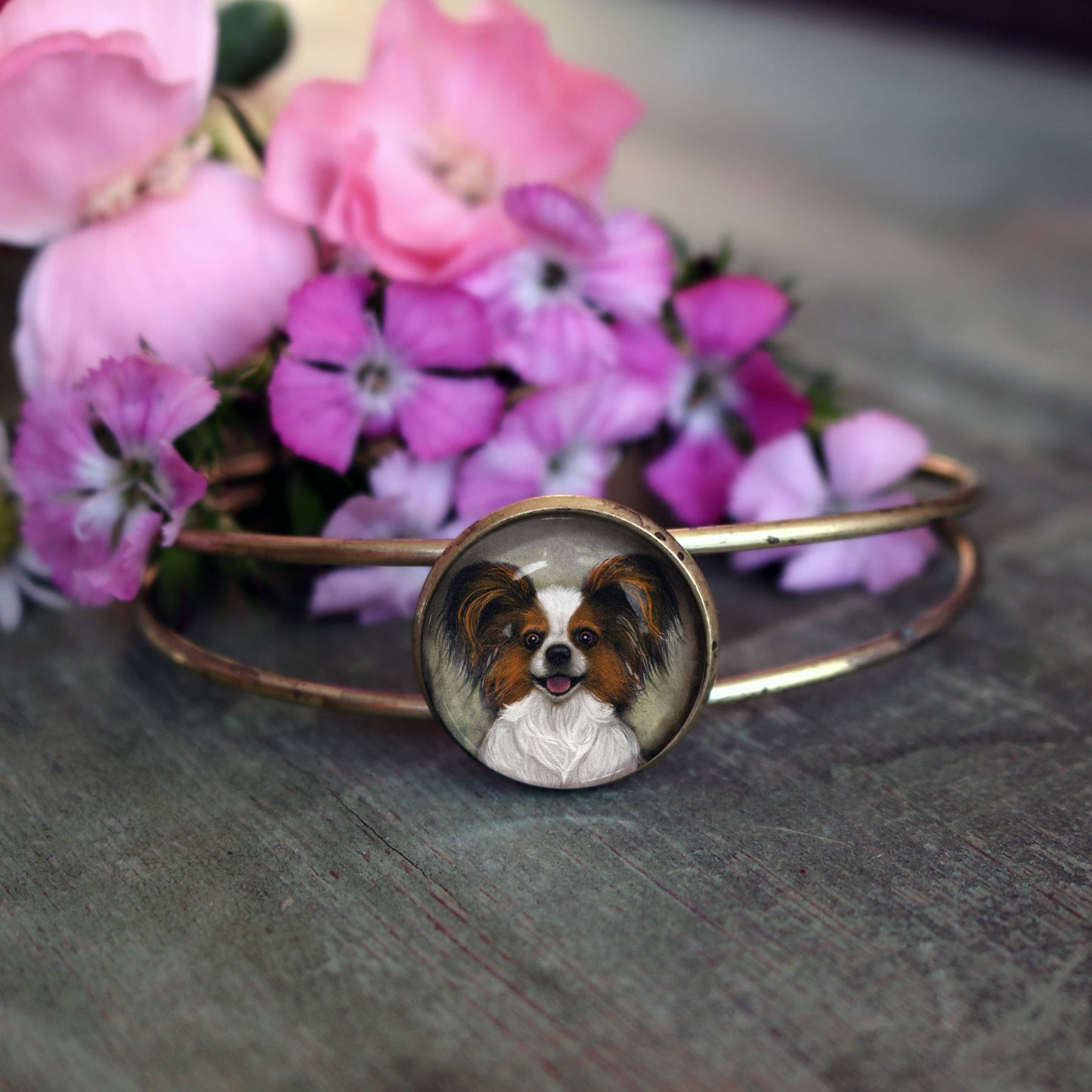 Papillon Glass Cabochon Cuff Bracelet