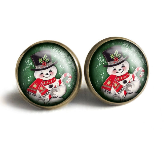 Retro Snowman Vintage Inspired Christmas Stud Earrings