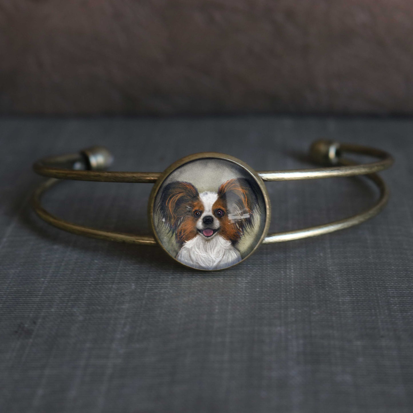 Papillon Glass Cabochon Cuff Bracelet