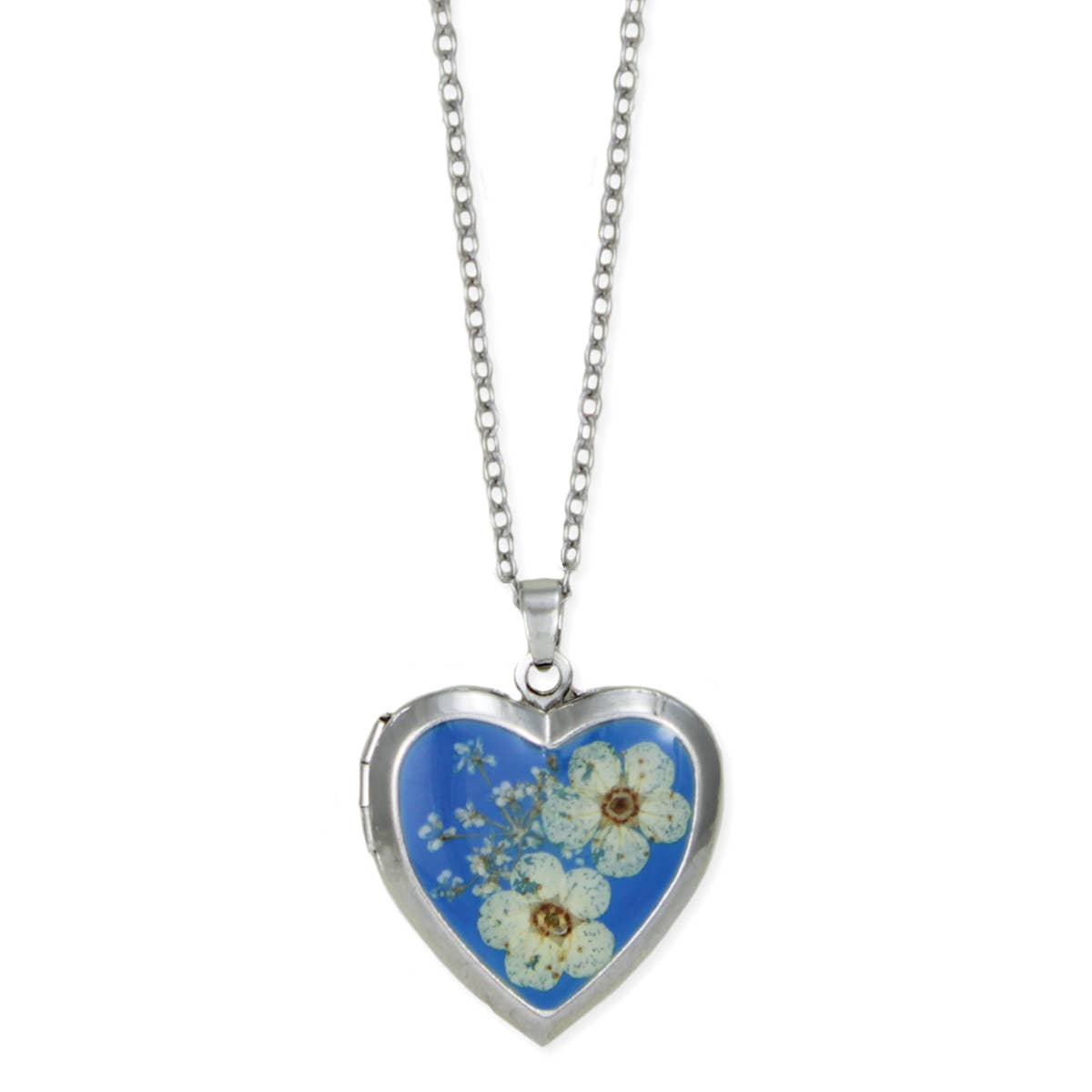 Blue Dried Flower Silver Locket Necklace