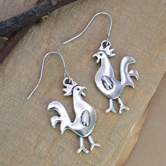 Silver Chicken Earrings