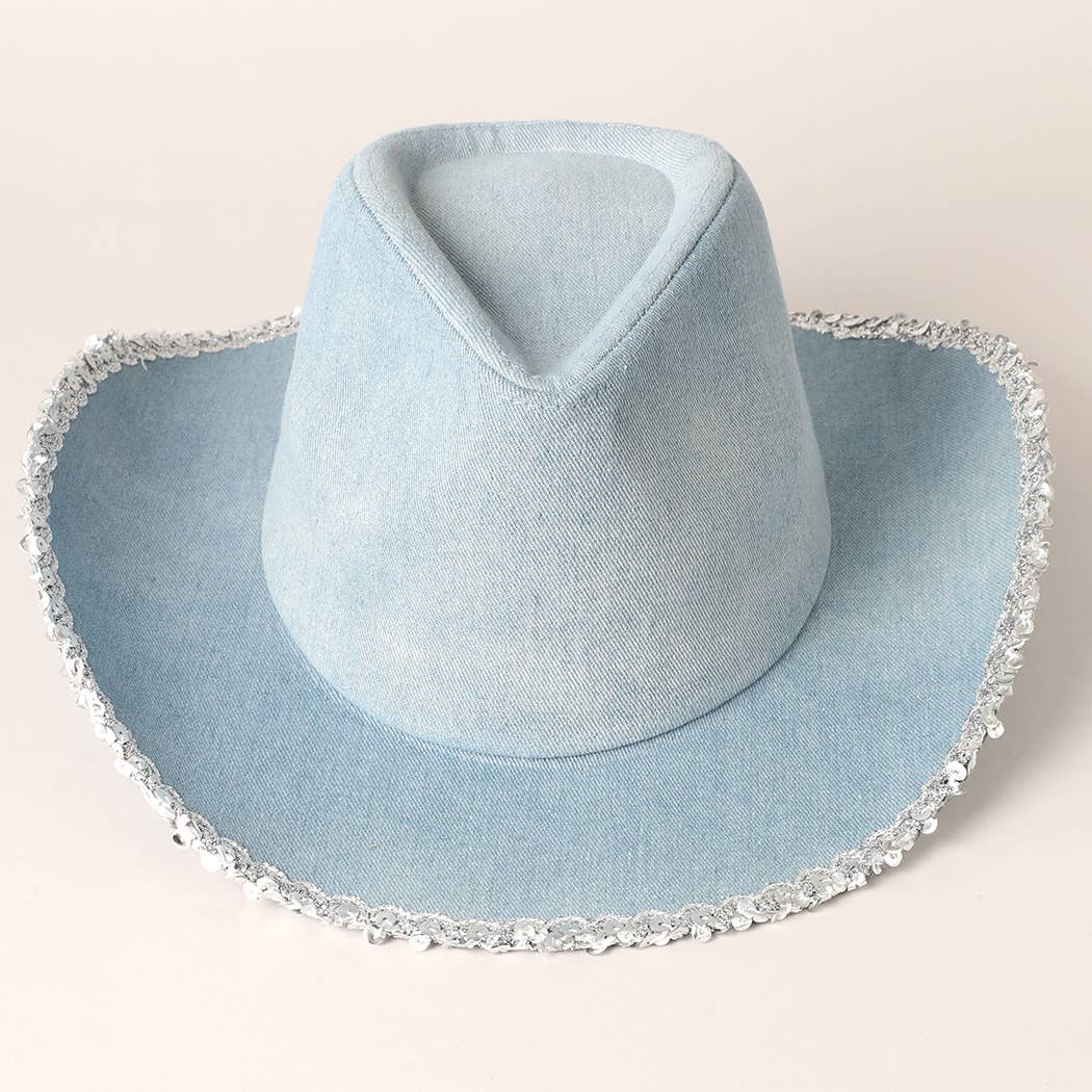 Denim Cowboy Hat with Sequins