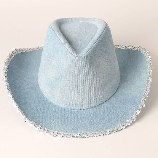 Denim Cowboy Hat with Sequins
