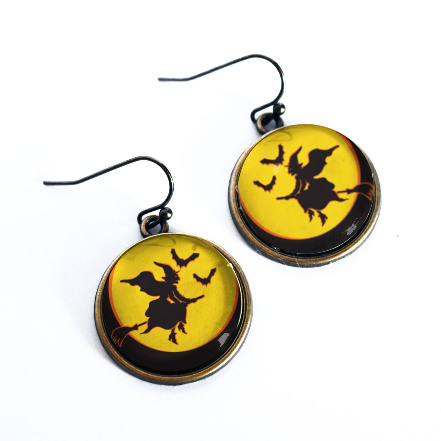Flying Witch Retro Halloween Earrings
