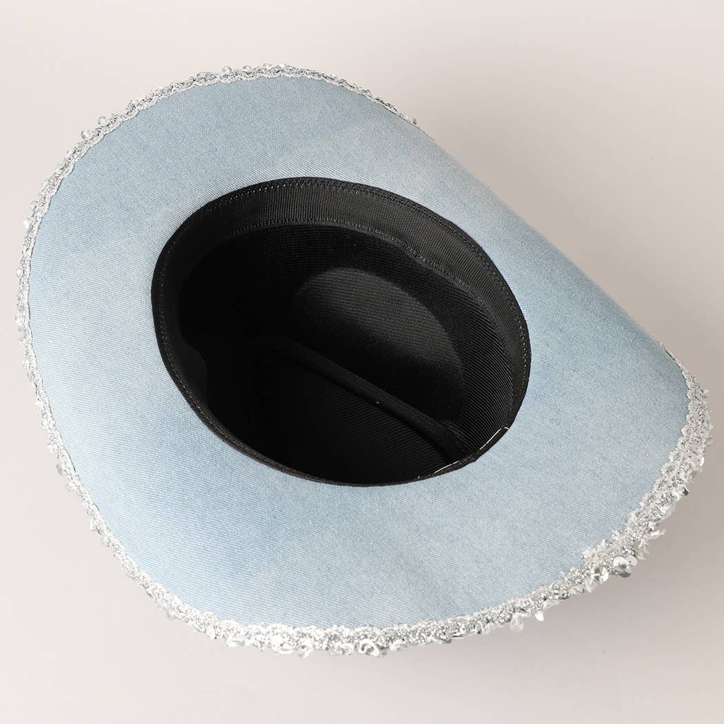 Denim Cowboy Hat with Sequins