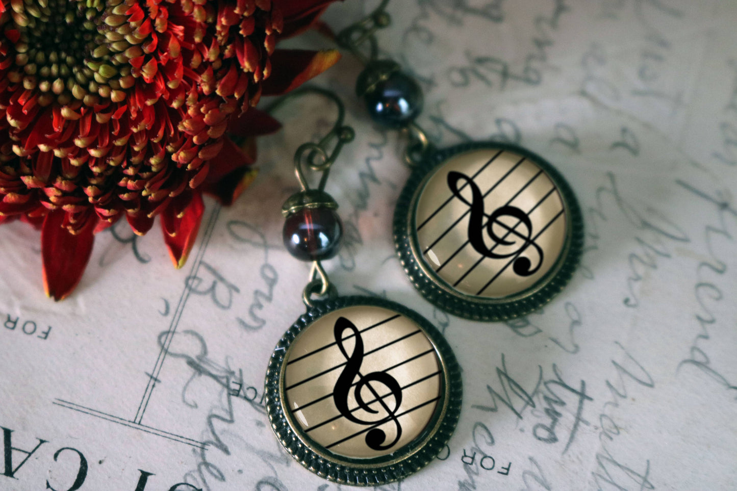 Treble Clef Glass Cabochon Earrings