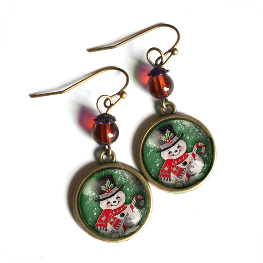 Retro Snowman Vintage Inspired Christmas Earrings