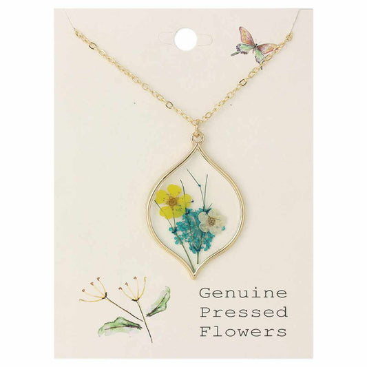 Gold Marquise Dried Flower Necklace