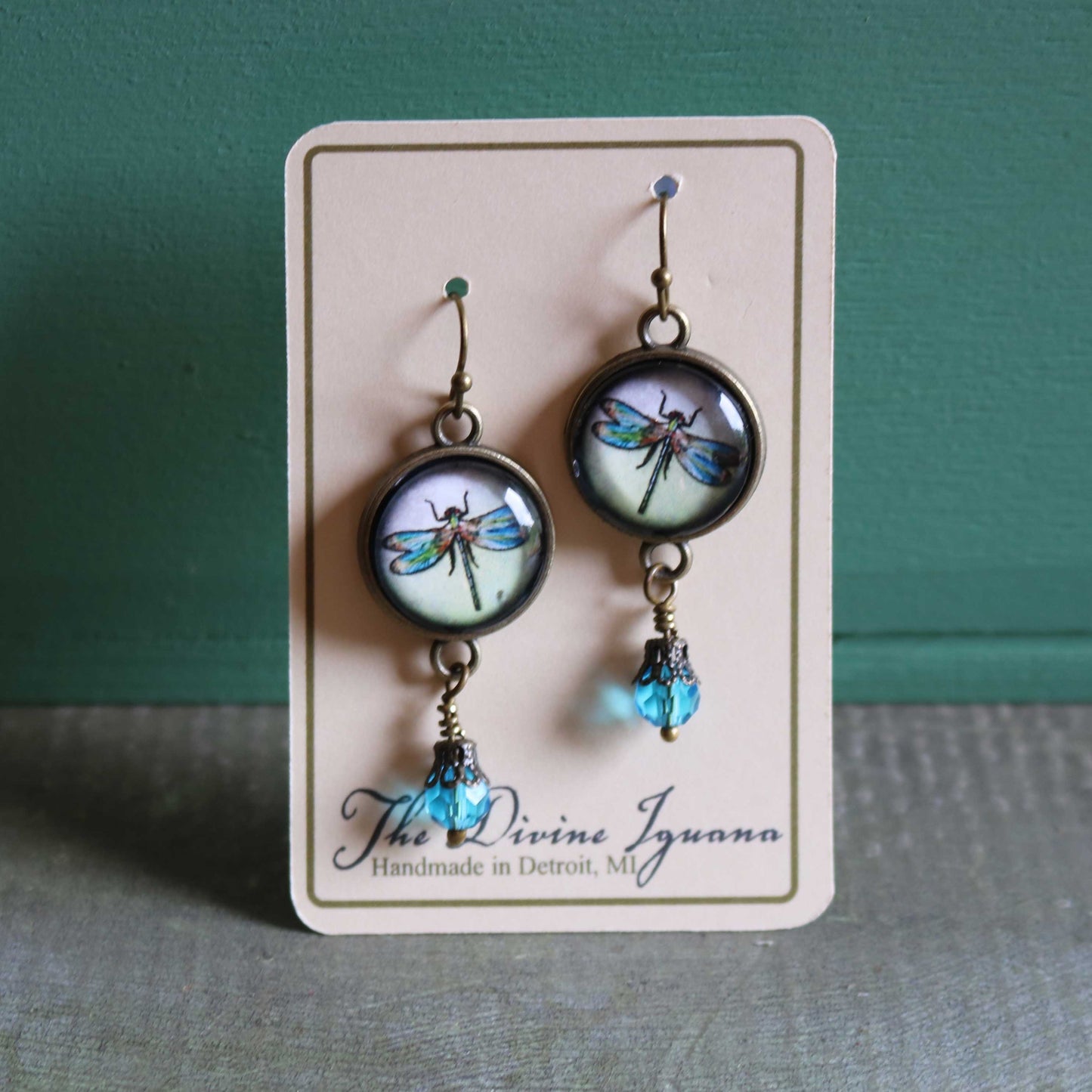 Dragonfly Vintage Inspired Glass Cabochon Earrings