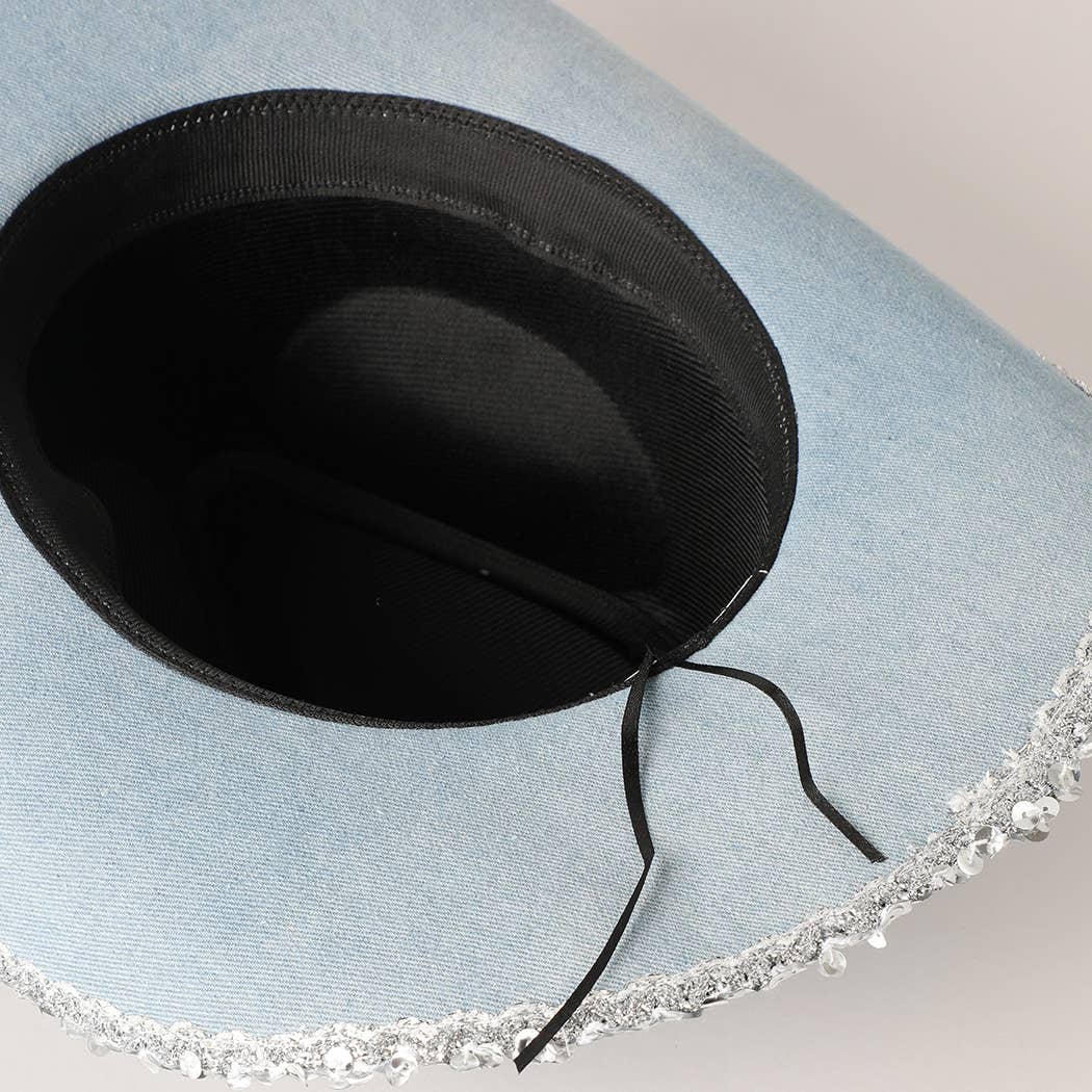 Denim Cowboy Hat with Sequins