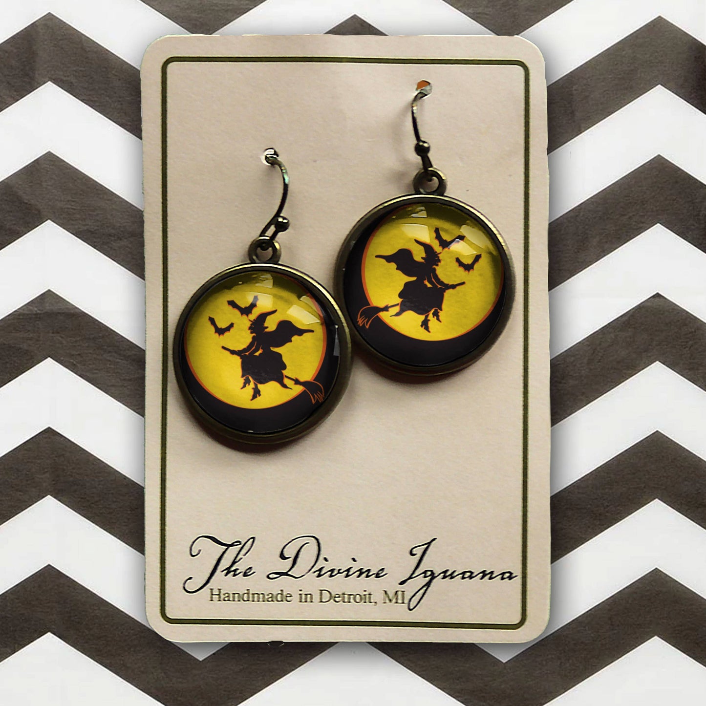 Flying Witch Retro Halloween Earrings