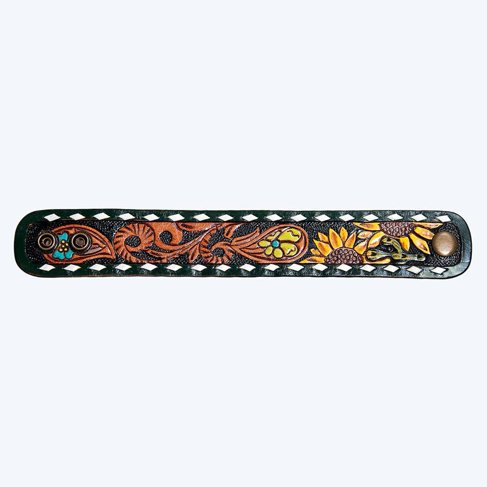Green Sunflower Genuine Leather Bracelet