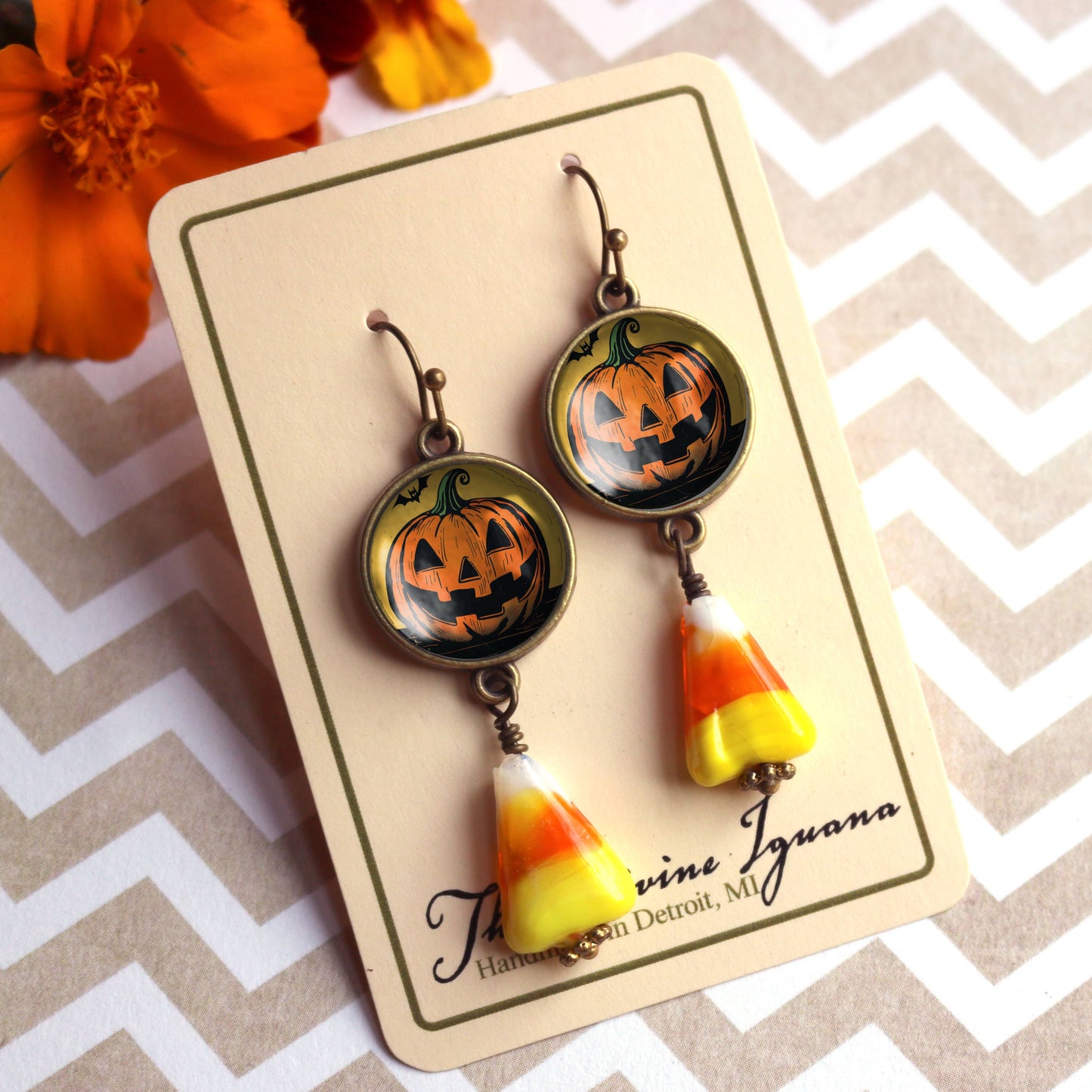 Candy Corn Jack O'Lantern Earrings