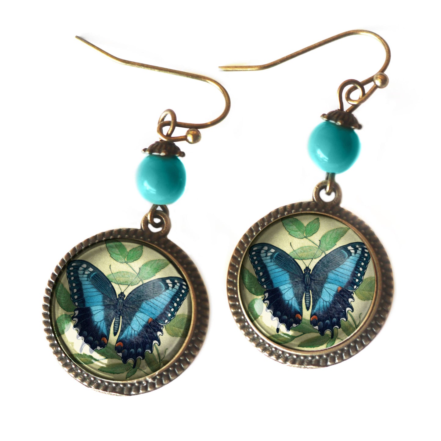 Blue Swallowtail Butterfly Glass Cabochon Earrings