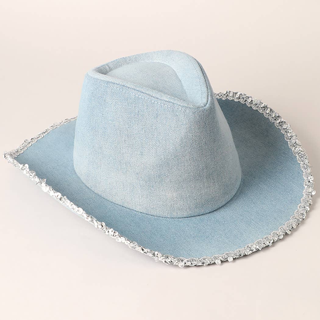 Denim Cowboy Hat with Sequins