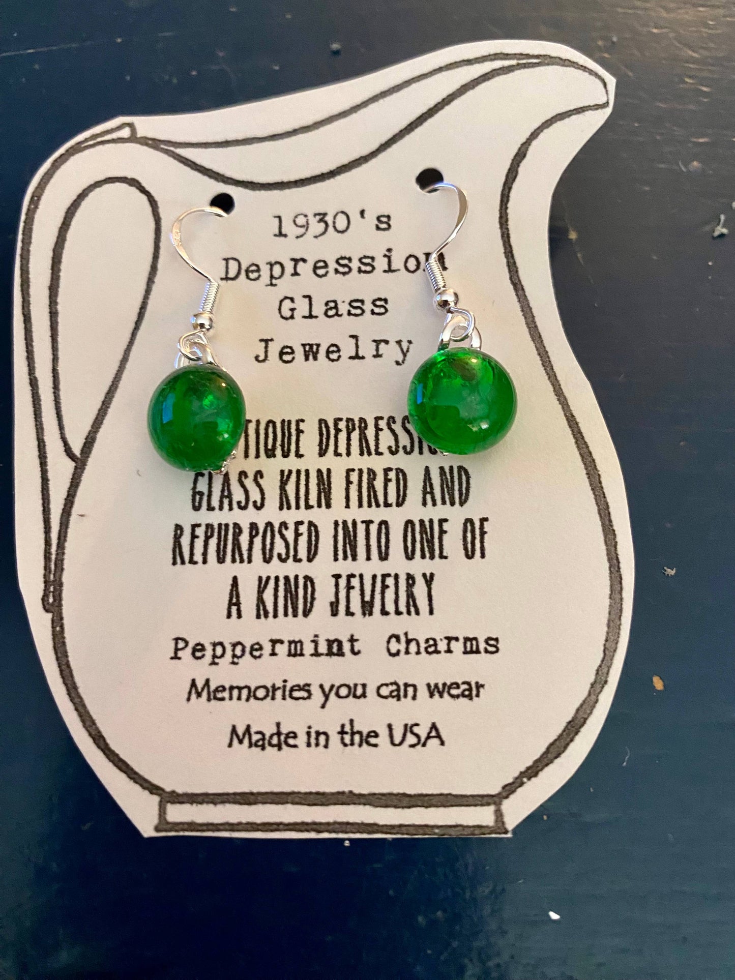 Emerald Depression Glass Earrings