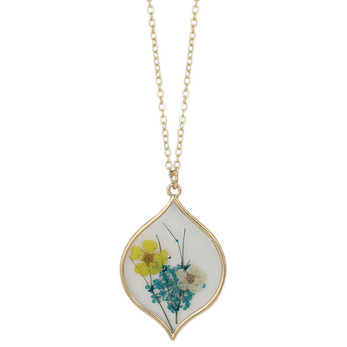 Gold Marquise Dried Flower Necklace