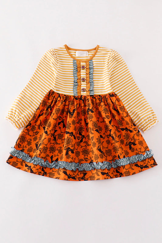 Kids Halloween Print Stripe Dress