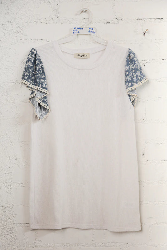 Blue & White Floral Short Sleeve Top