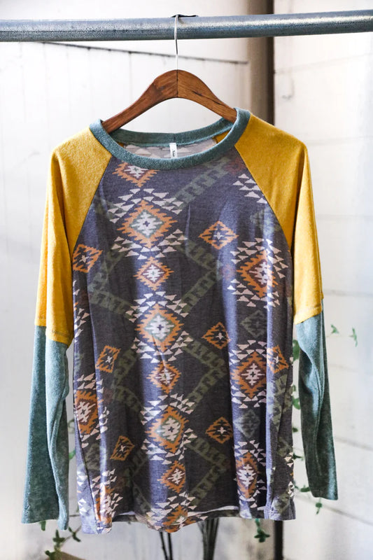 Color Block Tribal Terry Long Sleeve Tee
