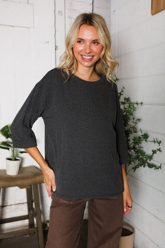 A Dark Grey Ribbed Top