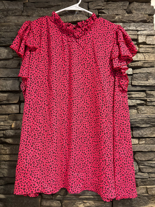 Hot Pink Animal Ruffle Top