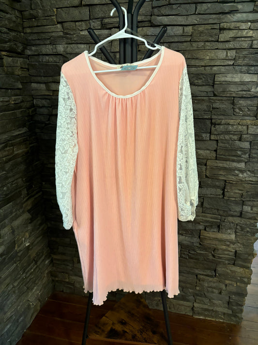 Pink Lace-Sleeved Dress