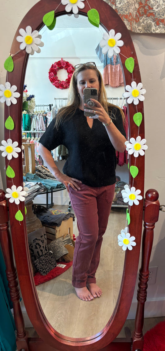 Judy Blue Burgundy Cuffed Jeans