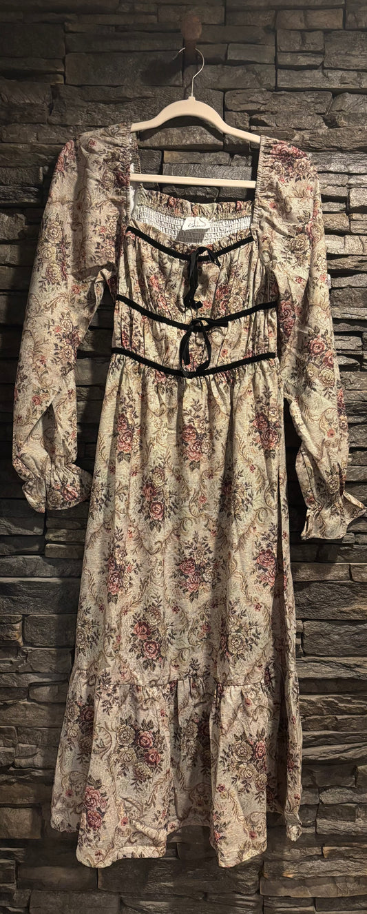 Shirred Smocking Vintage Floral Midi Dress