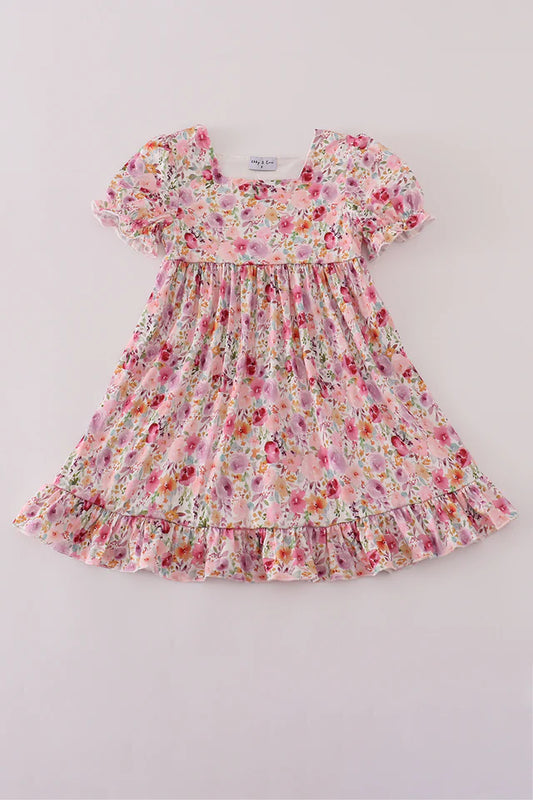 Kids Purple & Pink Floral Dress