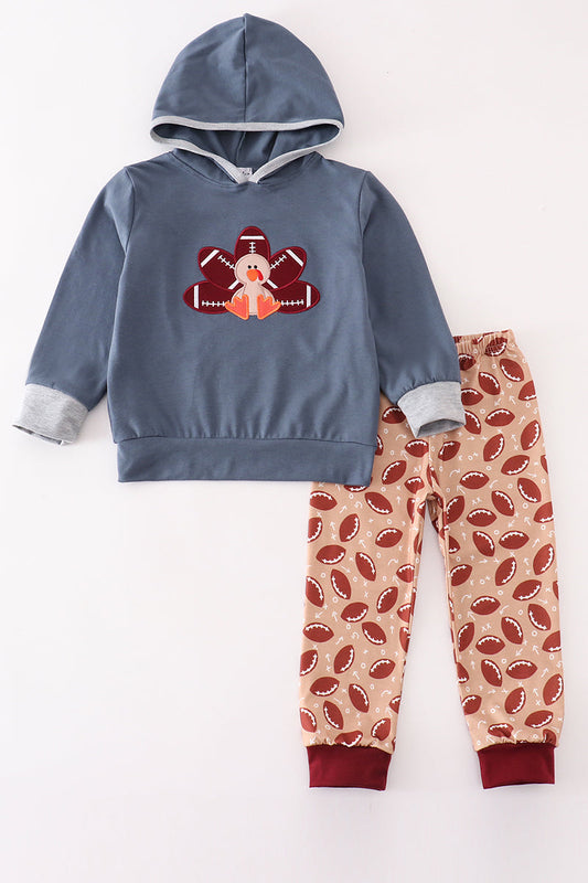 Blue Football Turkey Hoodie and Pants Set