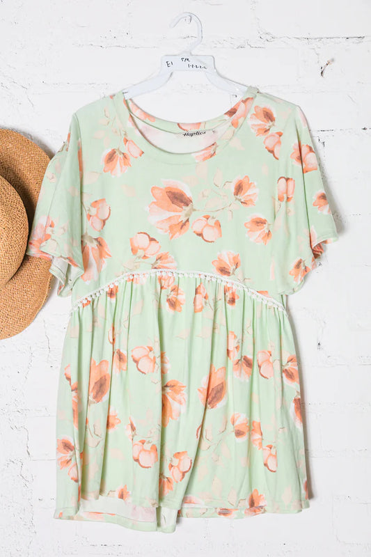 Mint Floral Babydoll Top