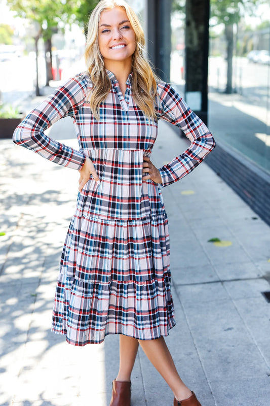 Plaid Stretch Midi Dress