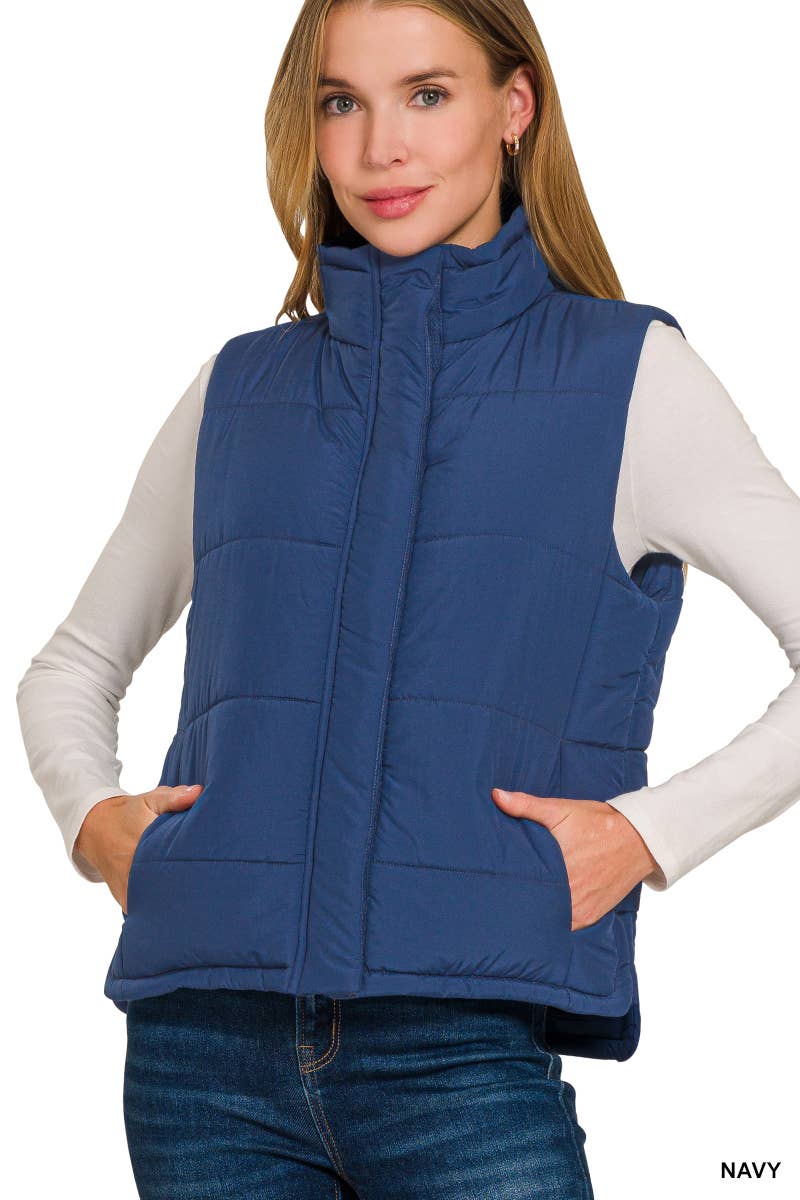 Navy Blue Quilted Vest w/ Pockets