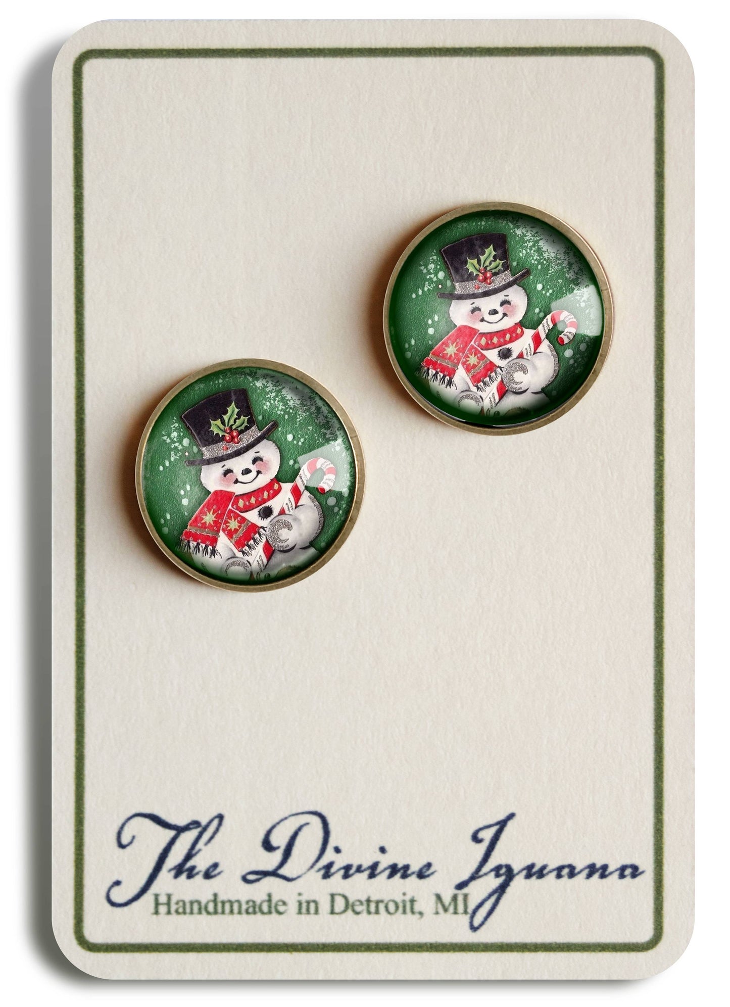Retro Snowman Vintage Inspired Christmas Stud Earrings