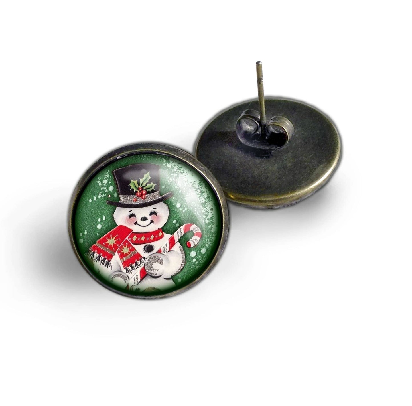 Retro Snowman Vintage Inspired Christmas Stud Earrings