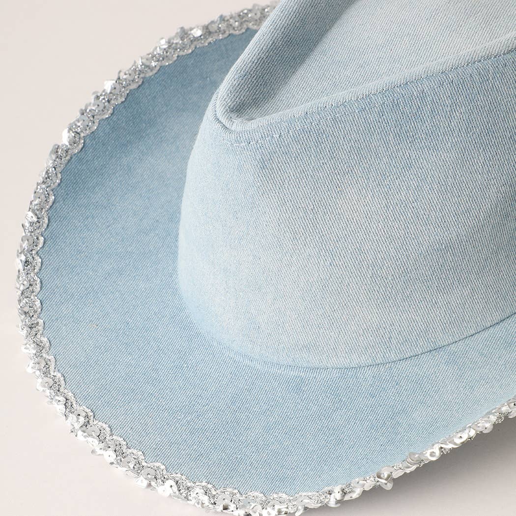 Denim Cowboy Hat with Sequins