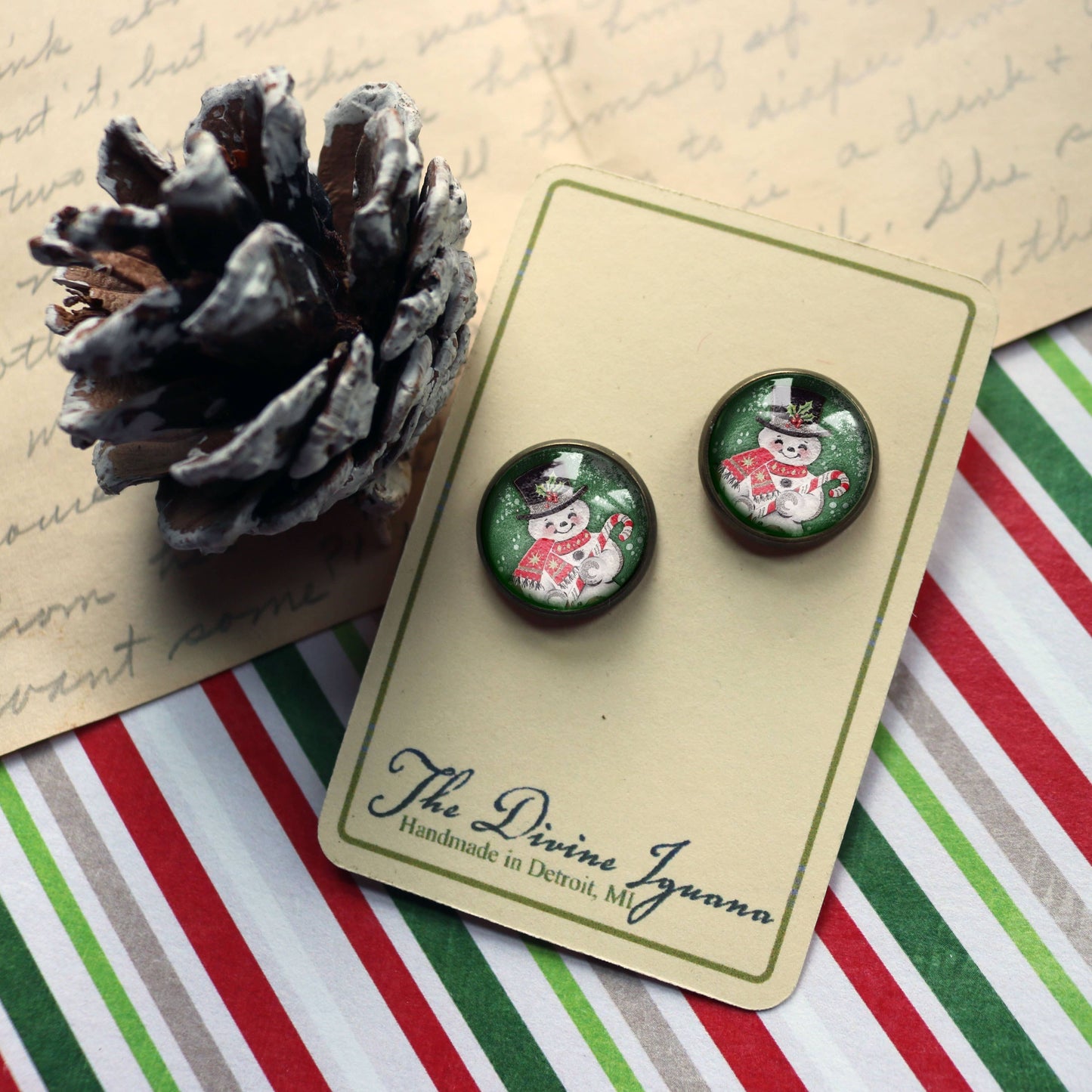 Retro Snowman Vintage Inspired Christmas Stud Earrings
