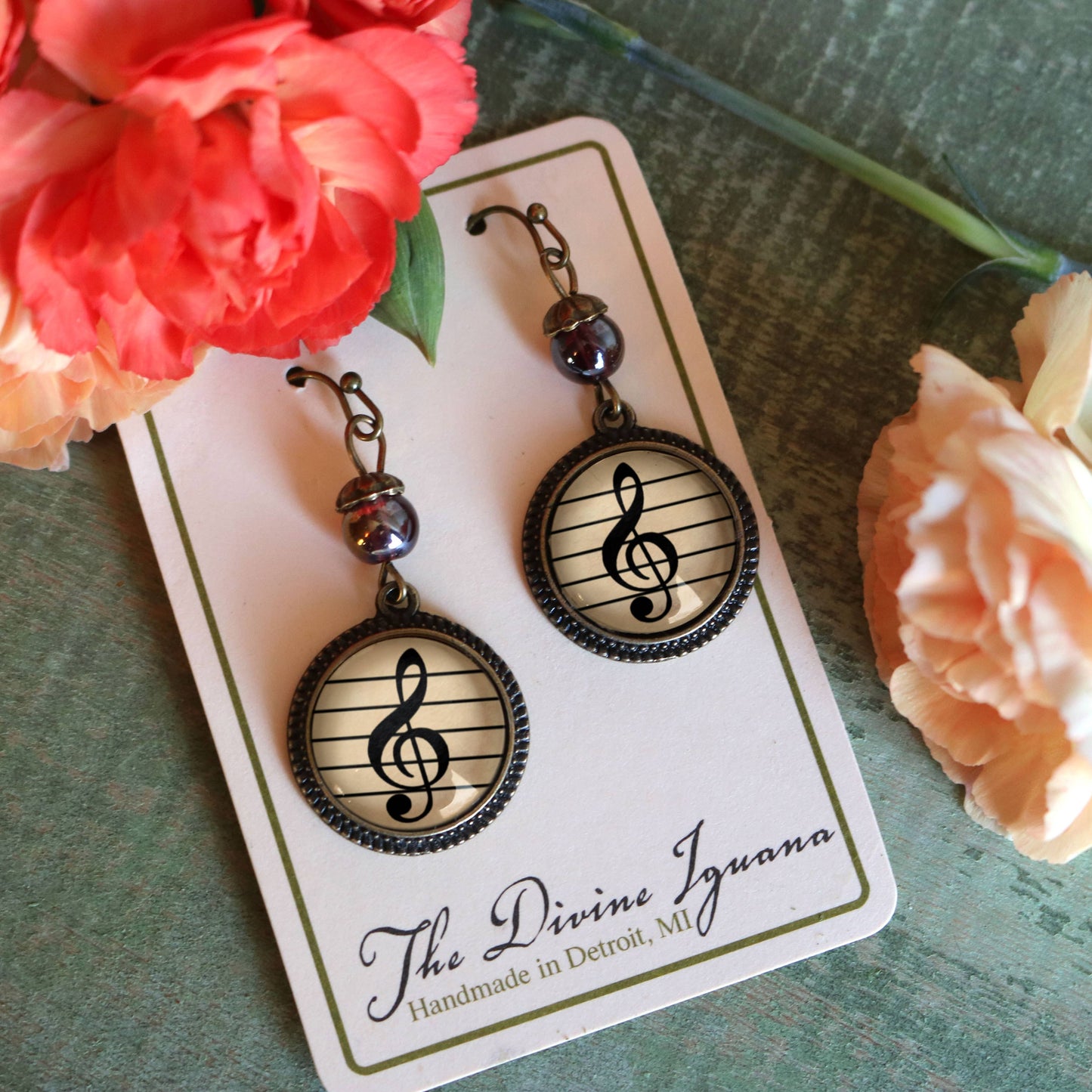 Treble Clef Glass Cabochon Earrings