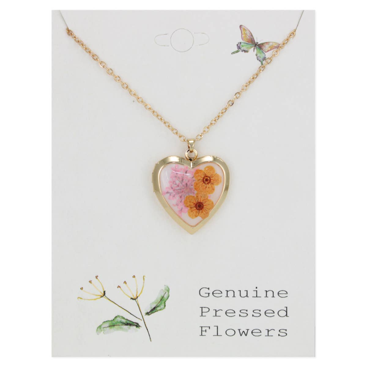 Orange & Pink Dried Flower Locket Necklace