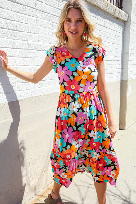 Black and Multicolor Floral Dress