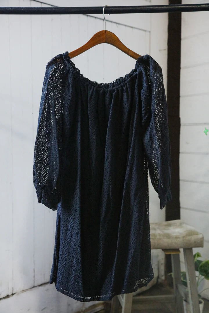 Black Lined Crochet Dress