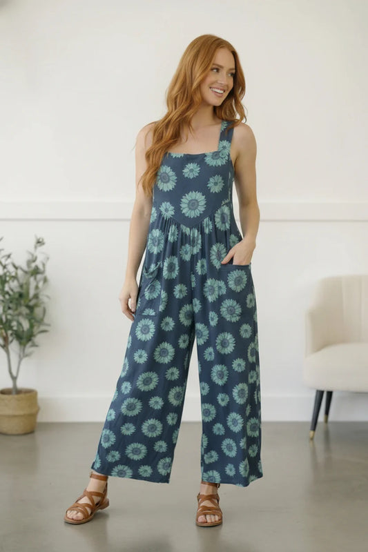 Blue Floral Overalls