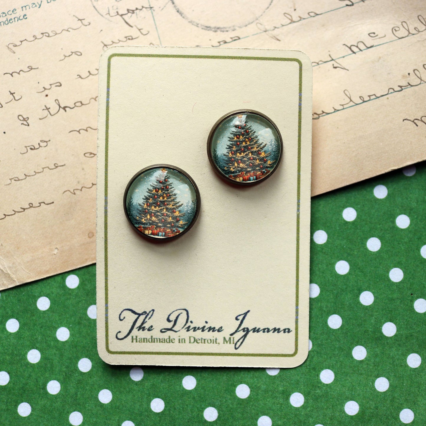 Victorian Christmas Tree Stud Earrings