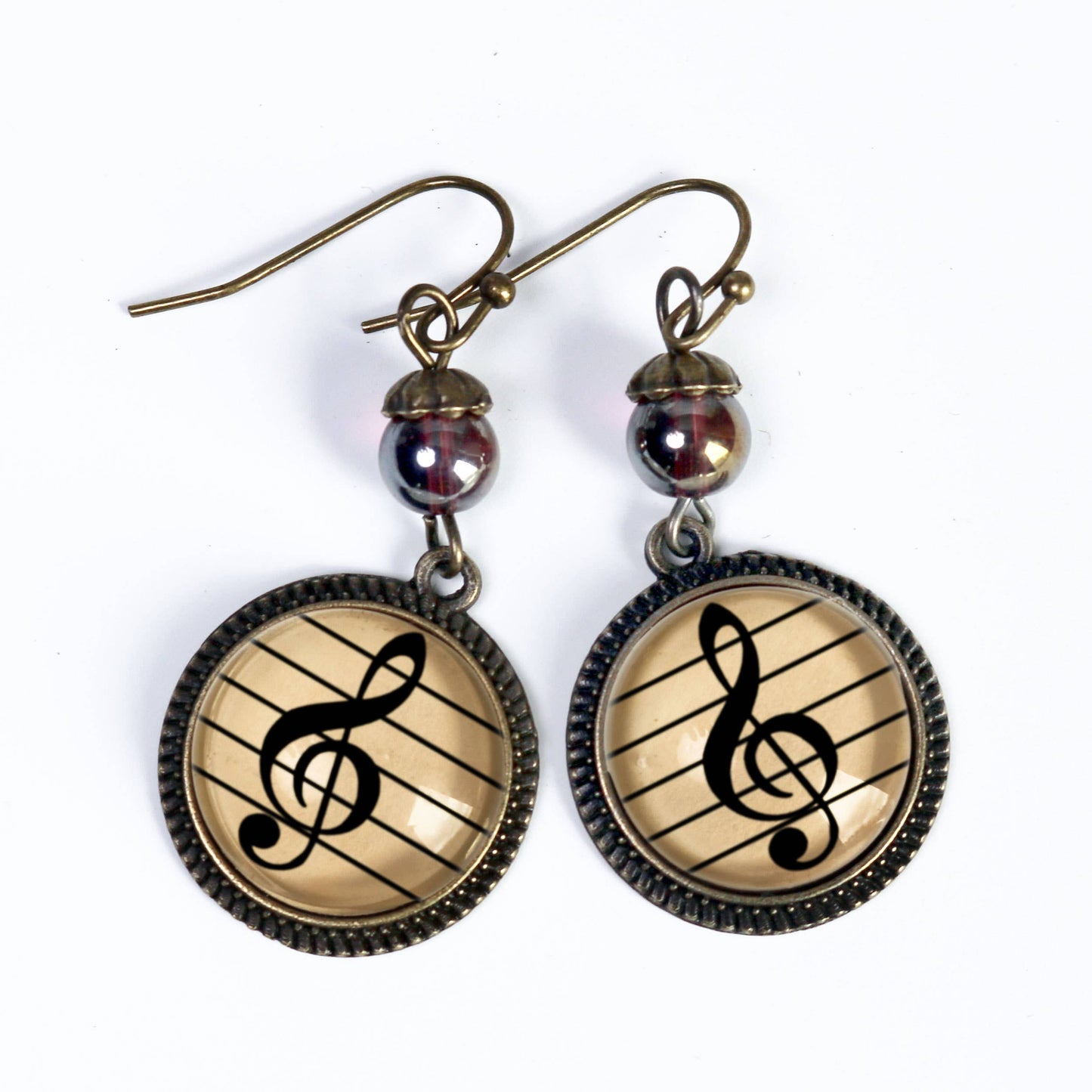 Treble Clef Glass Cabochon Earrings