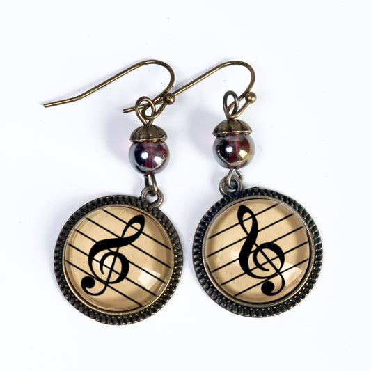 Treble Clef Glass Cabochon Earrings