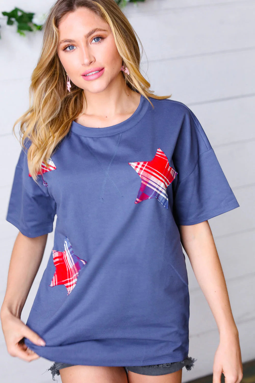 Denim Blue Star Patch Top