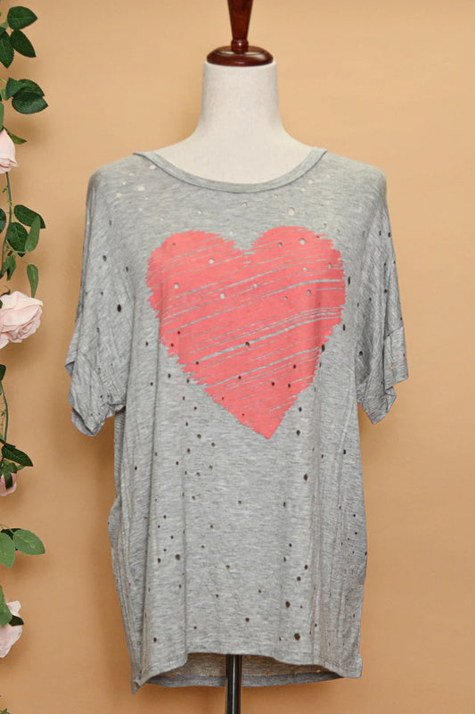 Distressed Gray Heart Tee