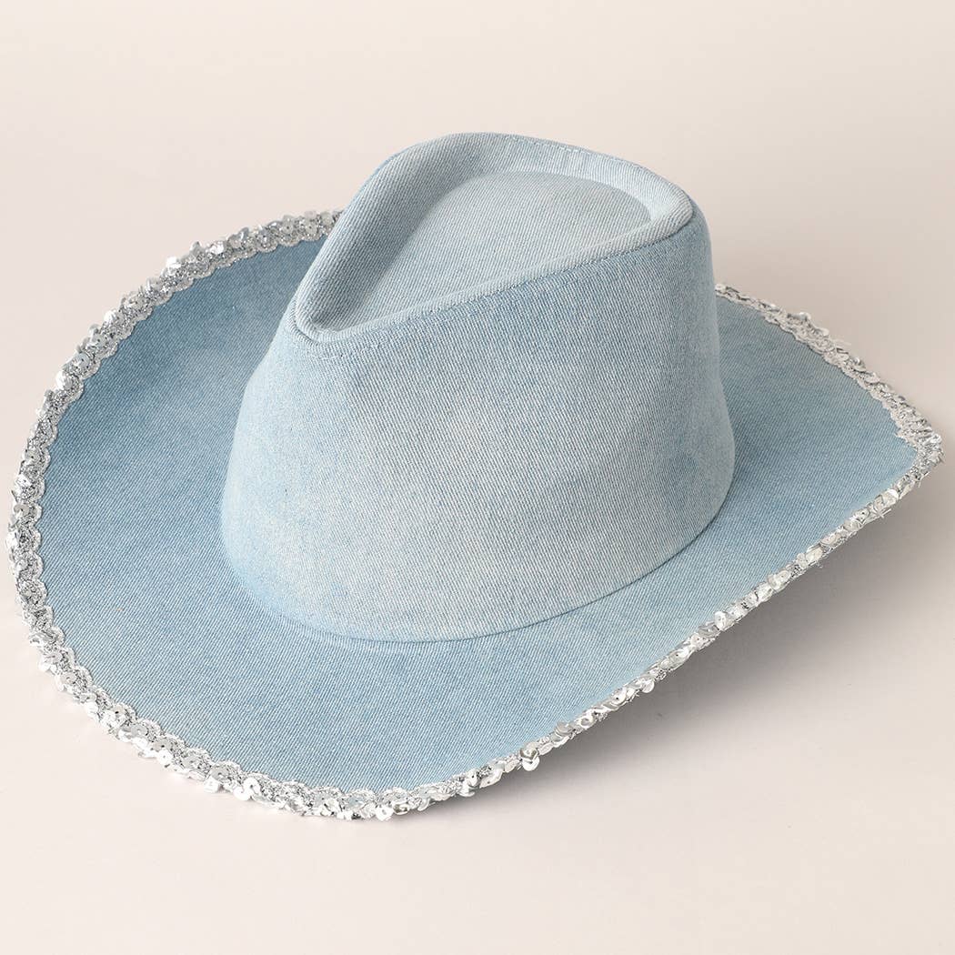 Denim Cowboy Hat with Sequins